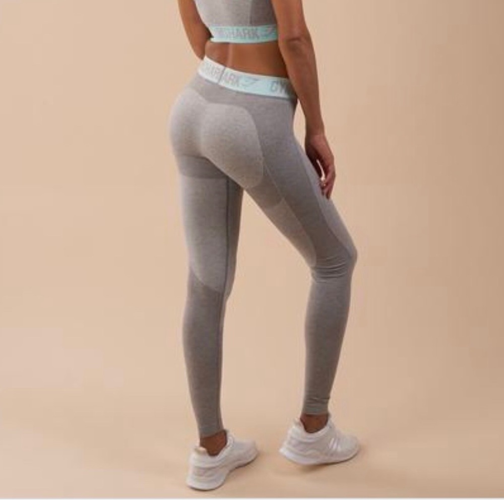 Gymshark Flex Leggings - Light Grey Marl/Pale Turquoise